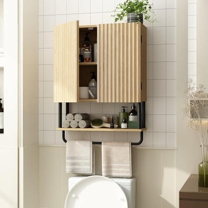 RUSTOWN Fluted Bathroom Wall Cabinet with 2 Doors, 3-Tier Medicine Cabinet