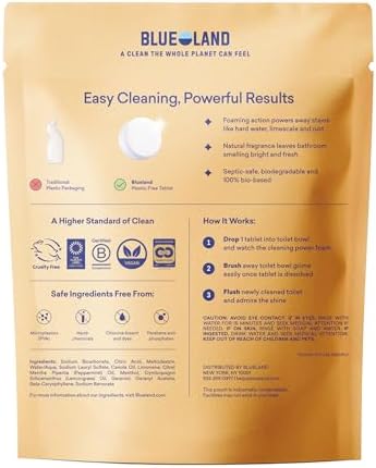 BLUELAND 100% Plastic Free Toilet Bowl Cleaner Tablets Set, Lemon Cedar