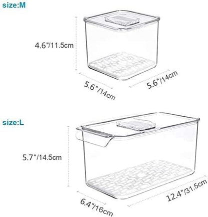 SANNO Produce Saver Containers for Refrigerator - Stackable Kitchen Organizer Keeper Bin, with Removable Drain Tray, Set of 6