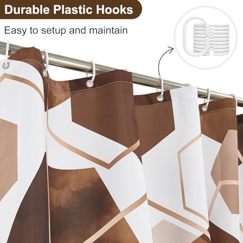 deFouliao Brown Modern Shower Curtain Geometric Grid Art Abstract Waterproof Bathroom Curtain for Bathtub Home Hotel Decor, Washable with Hooks, 72x78 Inch