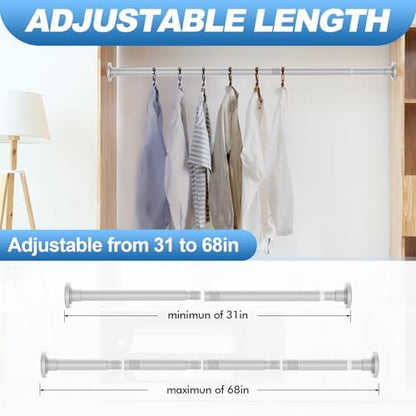 CorkLatta Silver Shower Curtain Rod 31 to 68 Inch,1 Inch Diameter Adjustable Spring Tension Stainless Steel Telescoping Rod,Easy Install,No Rust