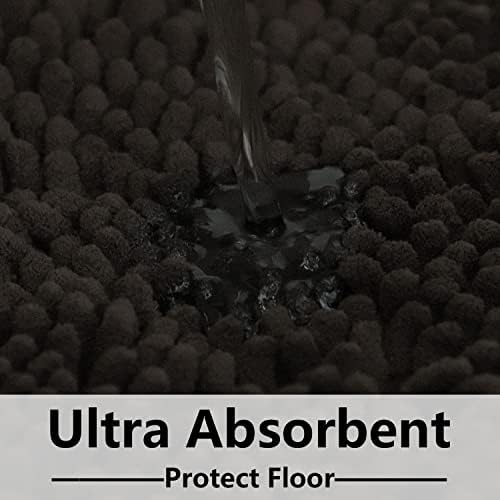 Bathroom Rugs Chenille 3-Piece Extra Soft and Absorbent Shag Bathroom Rugs, Machine Wash Mat, Strong PVC Non-Slip Underside, Plush Carpet Mats (Coffee)