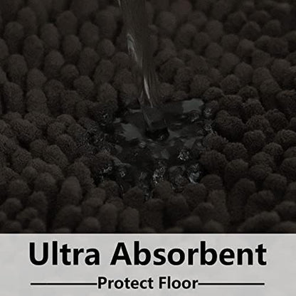 Bathroom Rugs Sets 2 Piece, Extra Soft Chenille Bath Mat Ultra Absorbent Bathroom Rug, Bathroom Mat with Sturdy PVC Non-Slip Bottom, Machine Washable Bath Rugs (20x32 Inch + 16x24 Inch, Coffee)