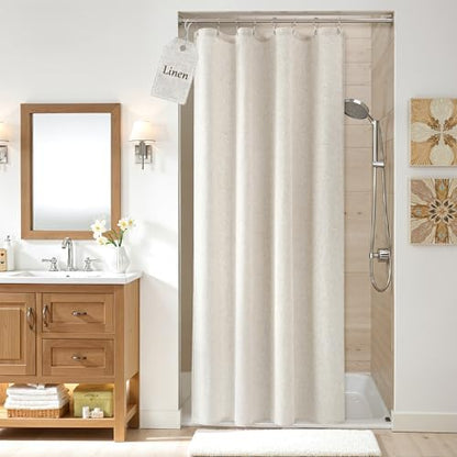 Nanspring Linen Shower Curtain for Bathroom 42x72 Inch 1 Panel Cream Beige