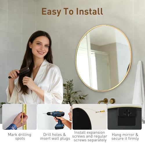 NEWBULIG 24 Inch Round Wall Mirror, Bathroom Mirrors for Over Sink