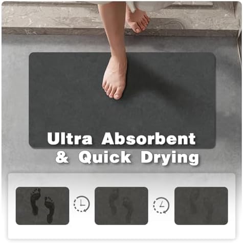 TYUU Thin Bath Mat Runner, Long Bathroom Rugs Non Slip, 24x70 Dark Grey