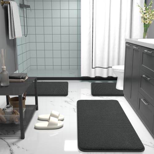 OLANLY Thick Memory Foam Bathroom Rugs 32x20, Absorbent Bath Mat, Dark Grey
