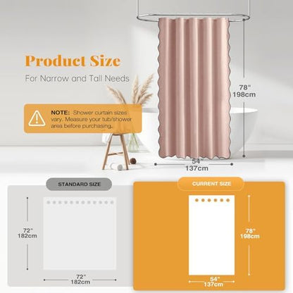 BTTN 54x78 Boho Scalloped Linen Textured Cloth Shower Curtain, Blush Pink