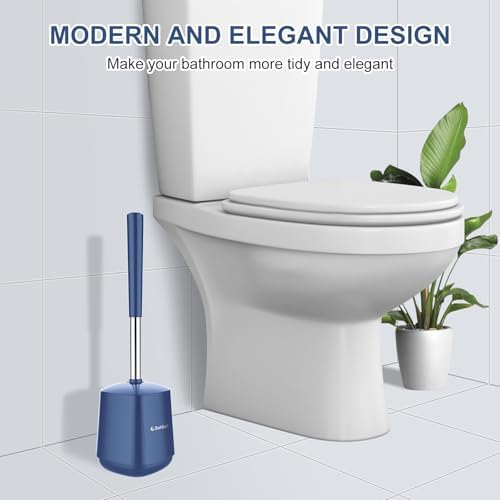 SetSail Toilet Brush and Holder, Self Closing Lid Toilet Bowl Brushes Holder and Extra Long Handle Ventilated Toilet Brush Set for Bathroom Cleaning, Nylon Bristles, Dark & Blue