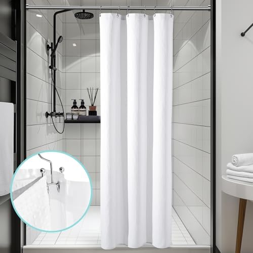 Vipfree 3 in 1 Shower Curtain Set, Waffle Shower Curtain and Liner Set with 6 Double Sided Shower Curtain Hooks, 258GSM Luxury Weighted Cloth Shower Curtain for Shower Stall, 36 W x 72 H, White