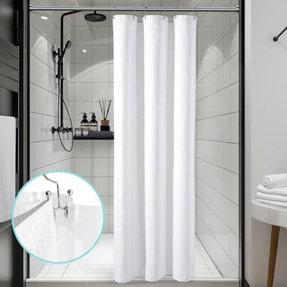 Vipfree 3 in 1 Shower Curtain Set, Waffle Shower Curtain and Liner Set with 6 Double Sided Shower Curtain Hooks, 258GSM Luxury Weighted Cloth Shower Curtain for Shower Stall, 36 W x 72 H, White