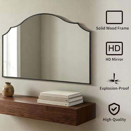 Besdomus Black Scalloped Wall Mirror: 54"x34" Oversized Wood Arched Mirror