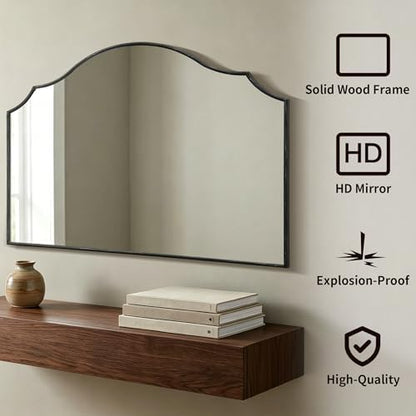 Besdomus Black Scalloped Wall Mirror: 54"x34" Oversized Wood Arched Mirror