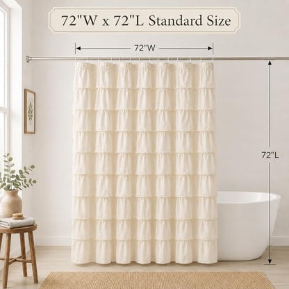 Beige Ruffle Shower Curtain for Bathroom, 72x72, Elegant Ruffled Panle