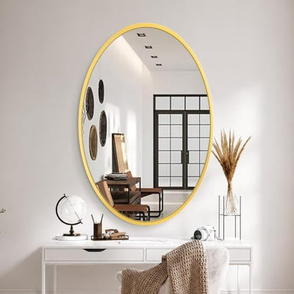 Delma 38x26 Gold Oval Bathroom Mirror for Over Sink, Aluminum Frame