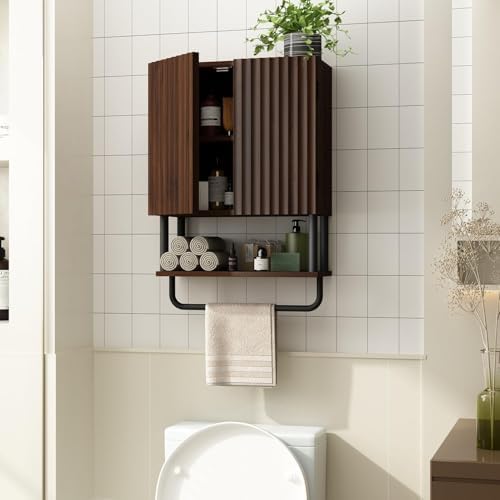RUSTOWN Fluted Bathroom Wall Cabinet with 2 Doors, 3-Tier Medicine Cabinet
