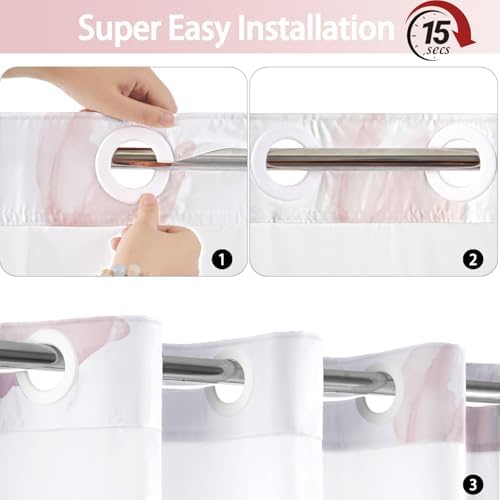 No Hook Shower Curtain and Liner Set, Light Pink Boho Floral 71x77