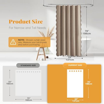 BTTN 54x78 Boho Scalloped Linen Textured Cloth Shower Curtain, Tan/Taupe