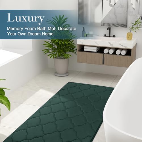OLANLY Memory Foam Bath Mat Rug 30x20, Ultra Soft Bathroom Rugs, Dark Green