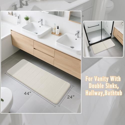 Yimobra Long Bath Mat 44"x24", Super Soft Quick Dry Memory Foam Bathroom Rug, Water Absorbent, Non Slip Backing Machine Washable for Tub Shower, Thick Comfort Support, Cream