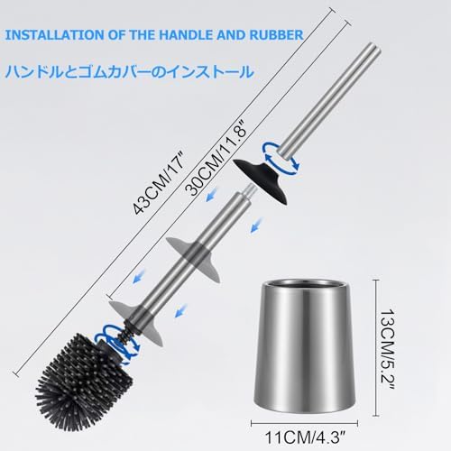SUS304 Stainless Steel Toilet Brush and Holder Set Toilet Brush Case Cleaner for Toilet Bowl Bathroom Cleaning Brush Caddy Cepillo de Baño wih Oily Coating Brushed Stainless Chrome