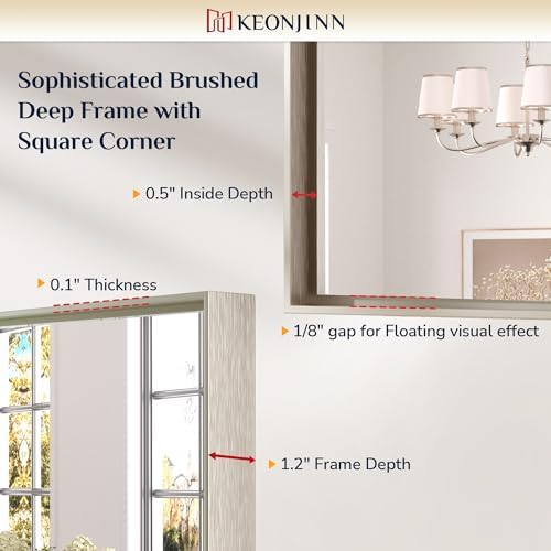 Keonjinn 55x36 Inch Nickel Bathroom Mirror for Over Sink, Rectangular
