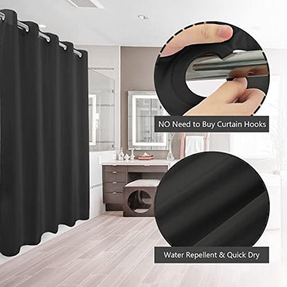 River Dream Extra Long Shower Curtain No Hooks or Liner Needed, Black