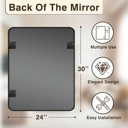 Vanity Bathroom Mirror, 30”x24” Black Bathroom Mirror for Over Sink