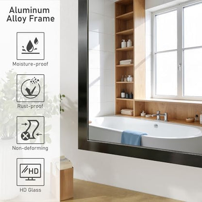 Koonmi Bathroom Mirror for Wall, 24"x36" Black Bathroom Mirror for Over Sink, Shatterproof Tempered Glass Vanity Mirror with Anti-Rust Aluminum Alloy Frame, Hang Horizontally or Vertically