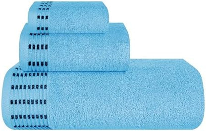 BELIZZI HOME Ultra Soft 3 Pack Cotton Towel Set, Contains a Bath Towels 28x55 inch, a Hand Towels 16x24 inch & a Wash Cloths 12x12 inch, Ideal Everyday use, Compact & Lightweight - Sky Blue