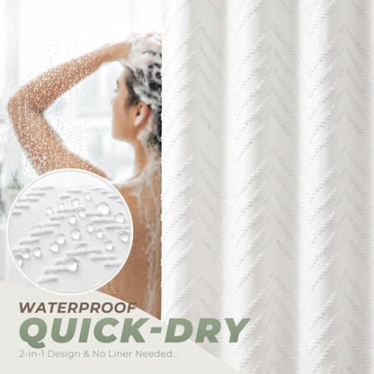 White Boho Fabric Shower Curtain 48 x 72 Inches