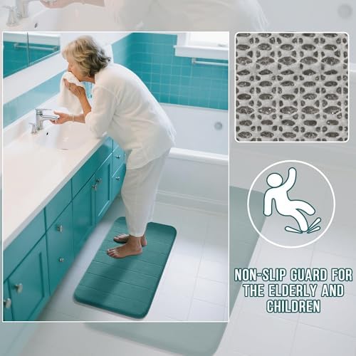 Yimobra Memory Foam Bathroom Mat Set, 31.5 x 20 & 24 x 20 in, Teal