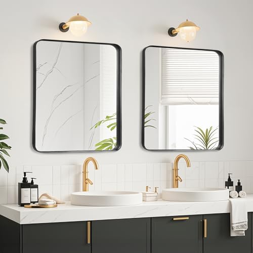 Black Bathroom Vanity Mirror Over Sink 28x28, Small Wall Square Mirror
