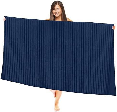 Elegant Comfort 100% Turkish Cotton Corduroy Ribbed Luxury Jumbo Bath Towel Ultra Soft - 35 x 70 Inch - Luxury Spa Premium Hotel Quality Highly Absorbent and Quick Dry Large Bath Towel, Navy