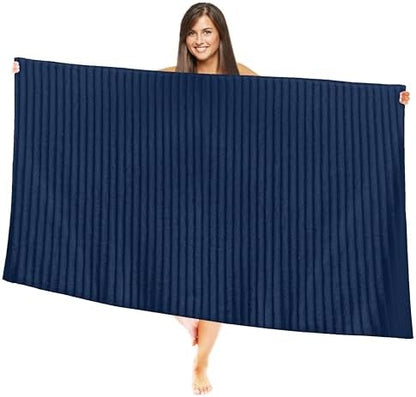 Elegant Comfort 100% Turkish Cotton Corduroy Ribbed Luxury Jumbo Bath Towel Ultra Soft - 35 x 70 Inch - Luxury Spa Premium Hotel Quality Highly Absorbent and Quick Dry Large Bath Towel, Navy