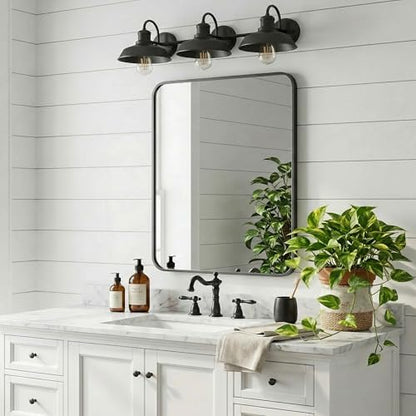30x36 Inch Matte Black Rounded Rectangle Bathroom Vanity Mirror