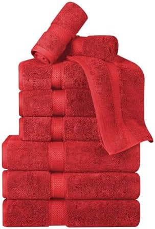 Superior Egyptian Cotton 800 GSM Plush & Absorbent, 9 Piece Set, Red