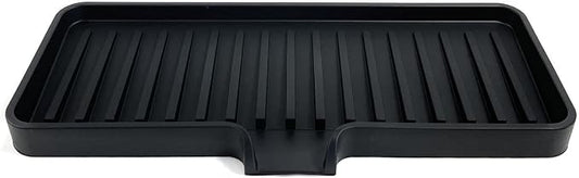 Silicone Soap Dish Tray and Sponge Holder with Drain Chute, Rectangular, Kitchen and Bathroom Sink Organizer (Black, 9"x3.5")