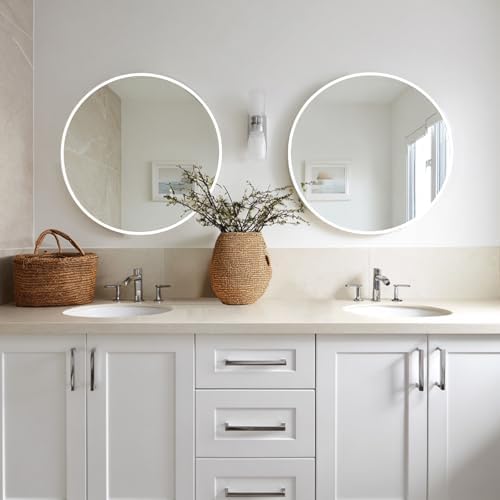 Sunniry White Round Mirror 24 inch, 2 Pack Circle Mirror, Matte Metal Frame