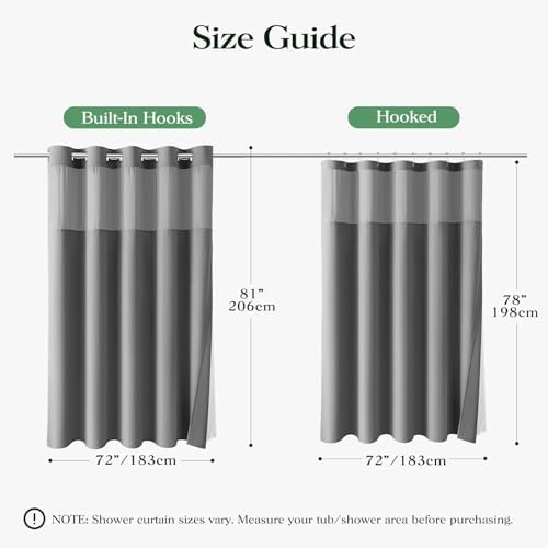 Dynamene Grey Hook Free Waffle Shower Curtain & Snap-in Fabric Liner,72x81