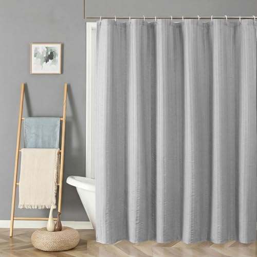 Aiyufeng Moga Light Gray Fabric Shower Curtains for Bathroom - Hotel Spa Polyester Cloth Bath Curtain with 12 Holes, 72x72, Machine Washable, Light Gray