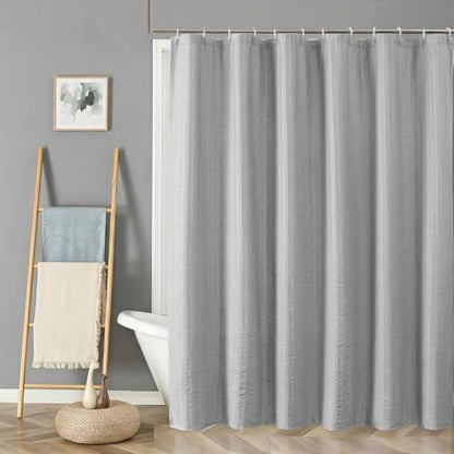 Aiyufeng Moga Light Gray Fabric Shower Curtains for Bathroom - Hotel Spa Polyester Cloth Bath Curtain with 12 Holes, 72x72, Machine Washable, Light Gray