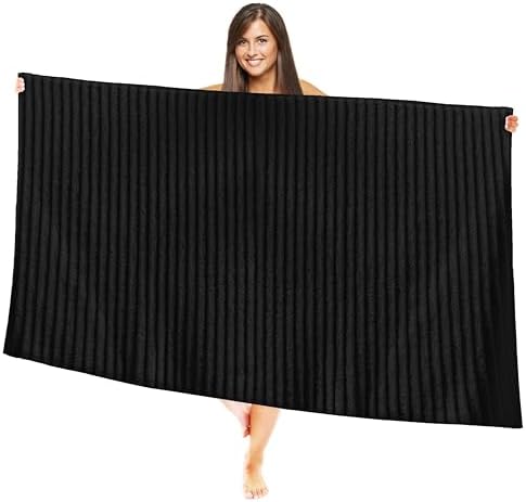 Elegant Comfort 100% Turkish Cotton Corduroy Ribbed Luxury Jumbo Bath Towel Ultra Soft - 35 x 70 Inch - Luxury Spa Premium Hotel Quality Highly Absorbent and Quick Dry Large Bath Towel, Black