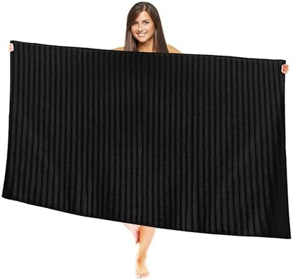 Elegant Comfort 100% Turkish Cotton Corduroy Ribbed Luxury Jumbo Bath Towel Ultra Soft - 35 x 70 Inch - Luxury Spa Premium Hotel Quality Highly Absorbent and Quick Dry Large Bath Towel, Black