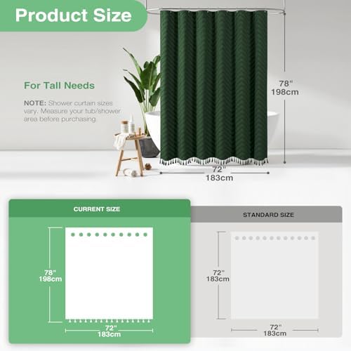 Dynamene Long Boho Farmhouse Shower Curtain Tufted Chevron 72x78 Dark Green