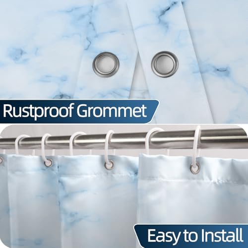 Light Blue Marble Waterproof Bathroom Shower Curtain 65x72 inches
