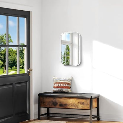 BONEWEI White Bathroom Mirror,16x24 inch Wall Mirror for Bathroom Wall Mounted,Rectangle Mirror for Bathroom Over Sink,Modern Frame Round Corner for Living Room,Bedroom Entryway,Horizontal/Vertical