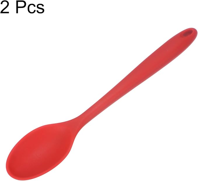 HARFINGTON 2Pcs Silicone Spoons, Heat Resistant Kitchen Cooking Utensil Spoon for Cooking, Mixing, Stirring and Serving, Red