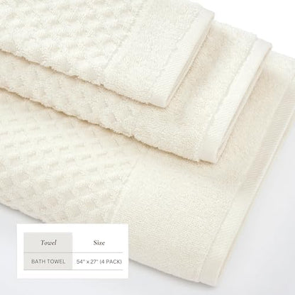 Great Bay Home Bath Towels - 100% Cotton 4 Pack 54x27 Bath Towel Set - Absorbent, Durable, Quick-Dry Towels for Bathroom (Ivory)