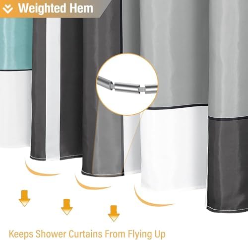 BTTN 36x72 Half Modern Geometric Waterproof Fabric Shower Curtain Set, Teal